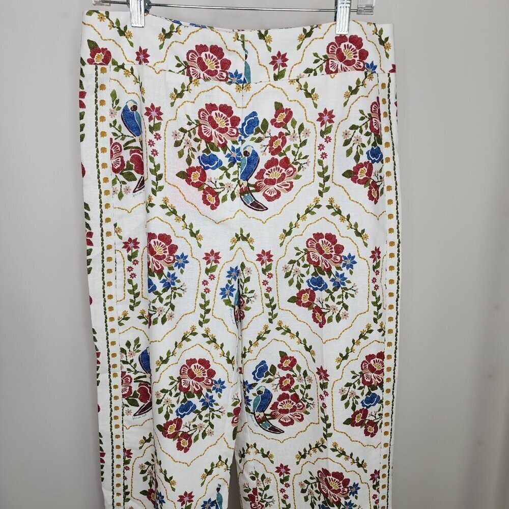 NWT Sezane X Farm Rio Tiago Crop Linen Blend Pant Romantic Garden 42/US Size 10 - Picture 8 of 16